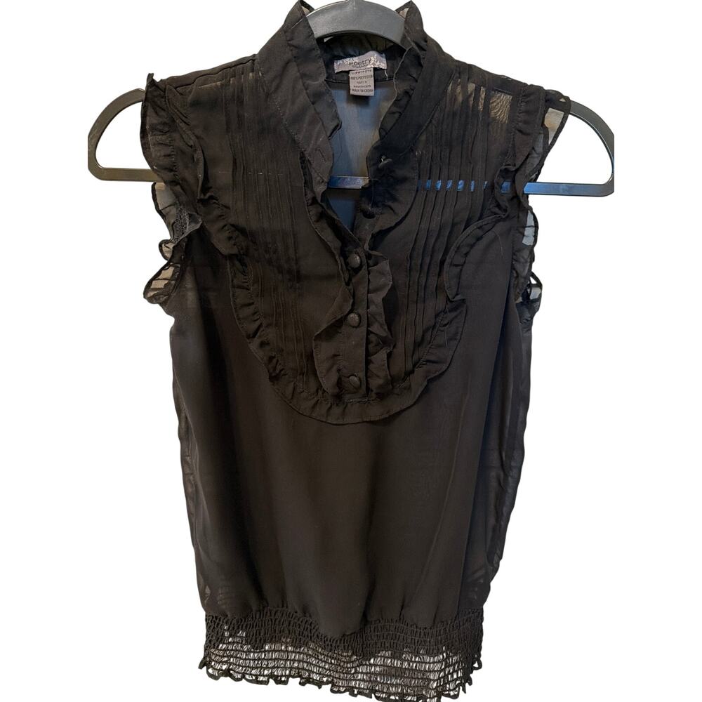 Poetry Sheer Black Ruffle Shirt Women's Size Small Whimsigoth Dark Romantic Chic